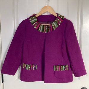 Boden Women's Short Wool Blend Blazer Purple w/ Multi Color Trim 10 (US 14 (UK)